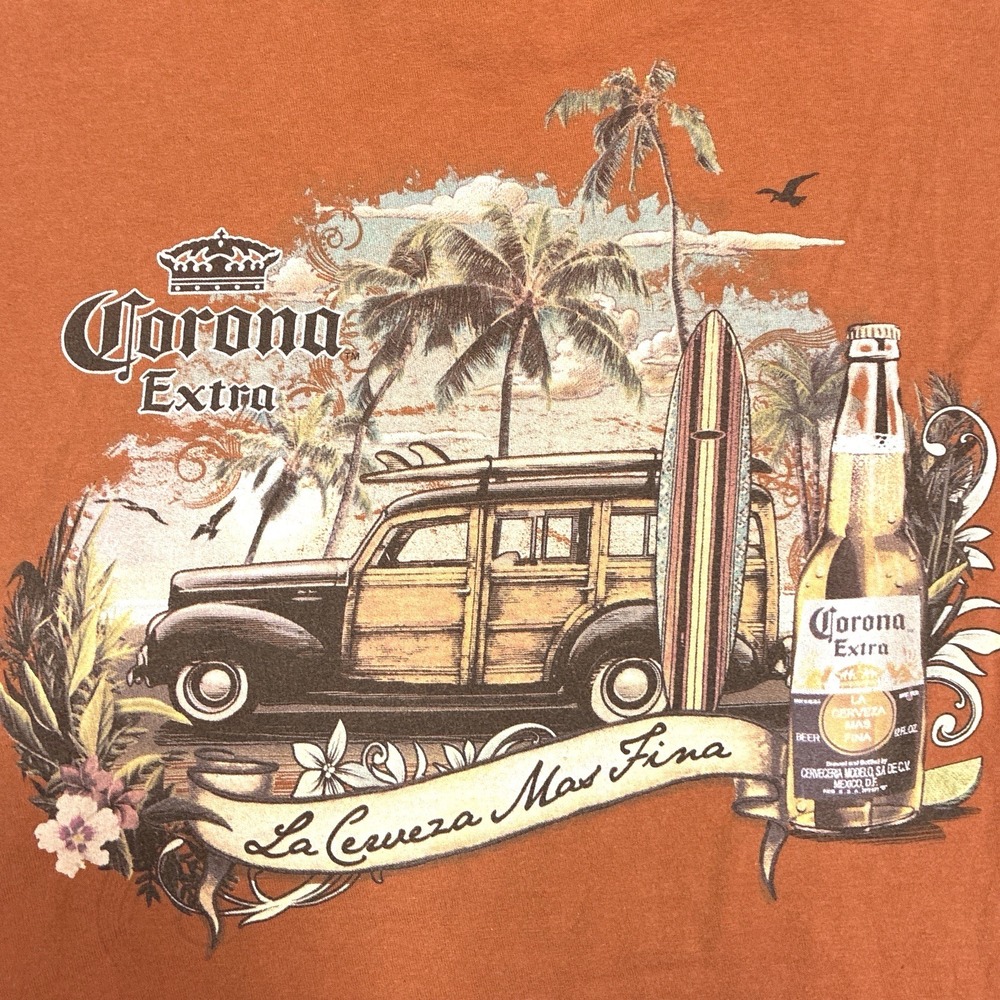 Y2K Corona Extra T Shirt Men's Size 2XL Orange Short Sleeve Graphic Tee Grunge